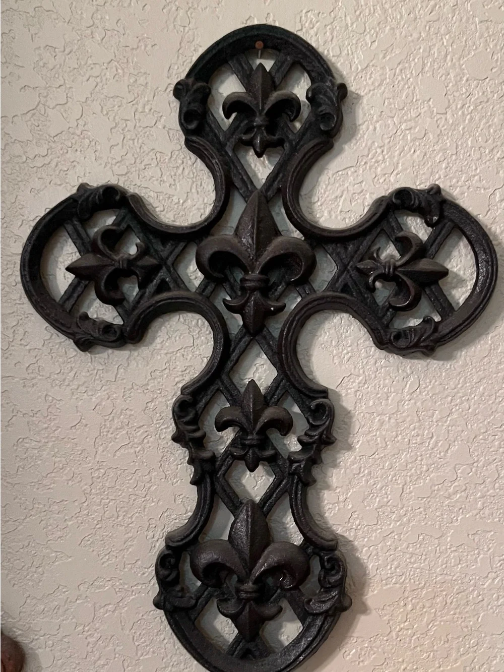 Decorative Fleur-de-Lis Wall Cross in Dark Brown